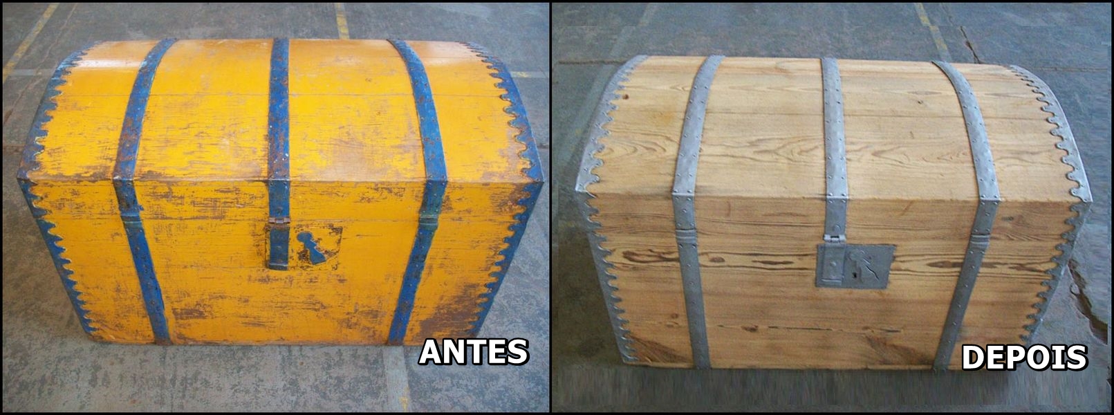 Trabalho de jateamento antes e depois