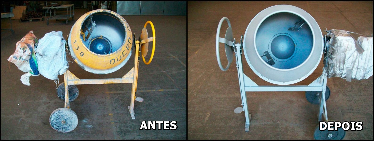 Trabalho de jateamento antes e depois