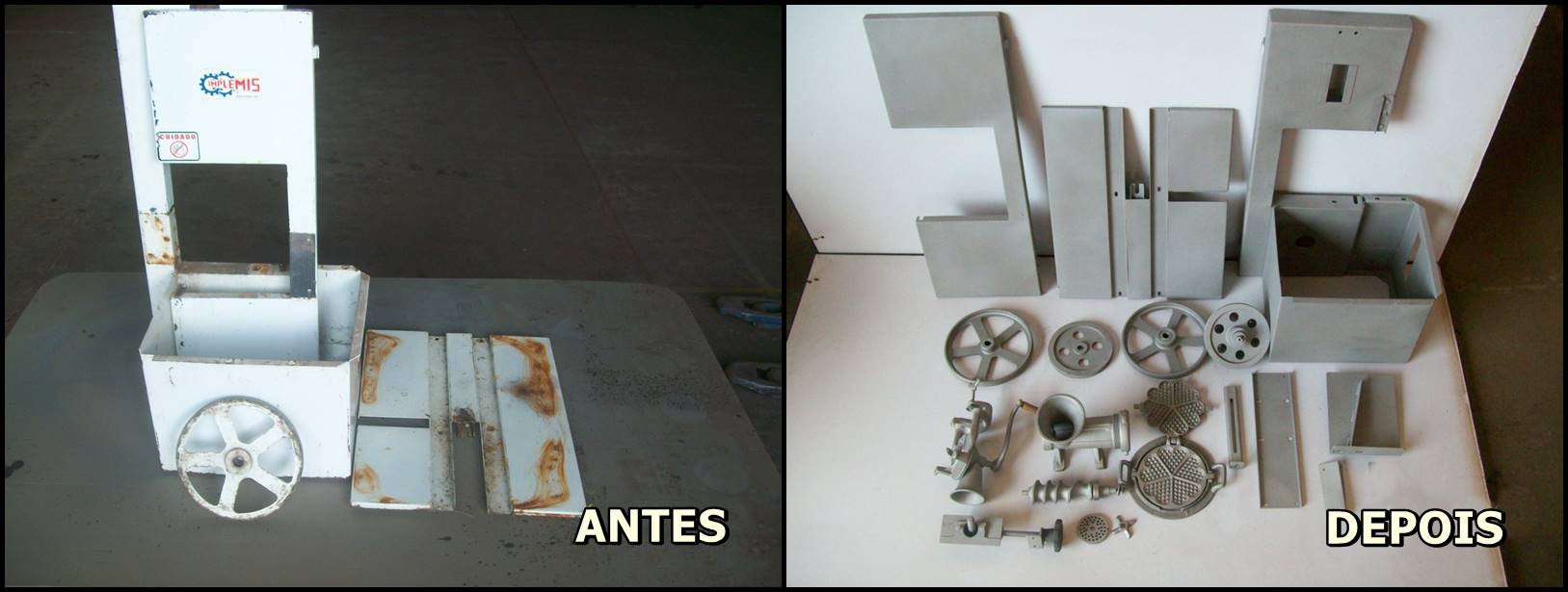 Trabalho de jateamento antes e depois