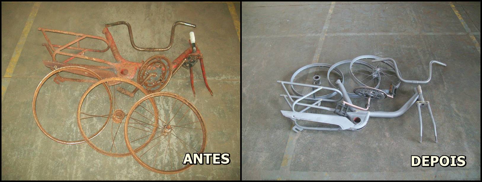Trabalho de jateamento antes e depois
