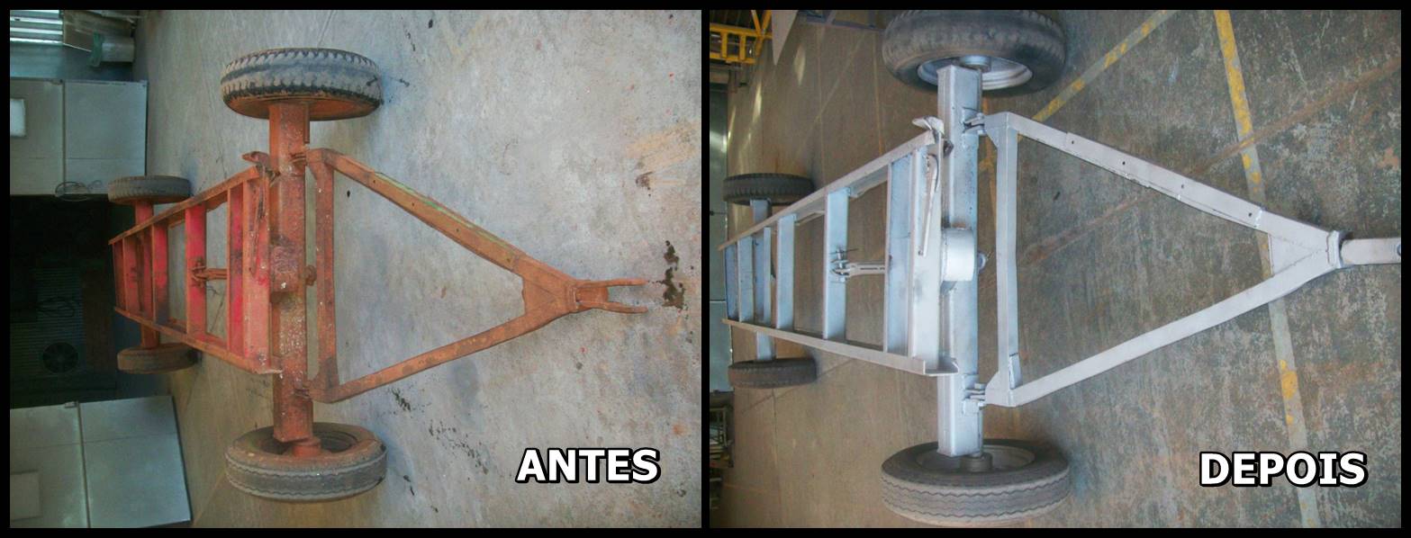 Trabalho de jateamento antes e depois