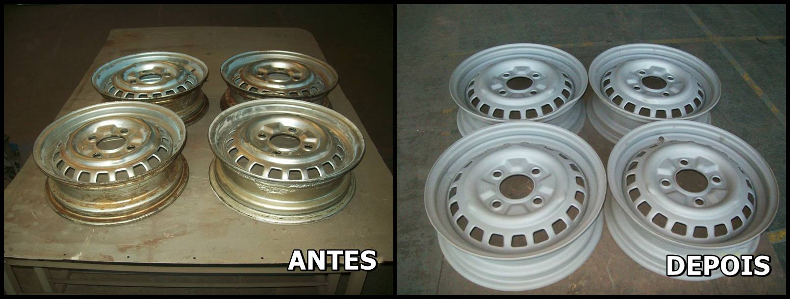 Trabalho de jateamento antes e depois
