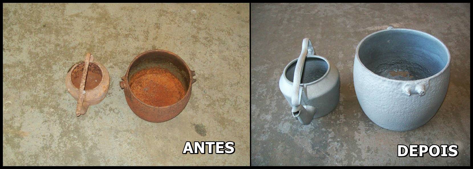 Trabalho de jateamento antes e depois