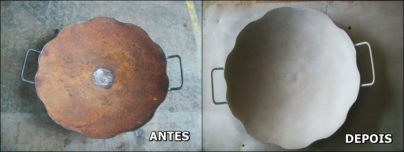 Trabalho de jateamento antes e depois