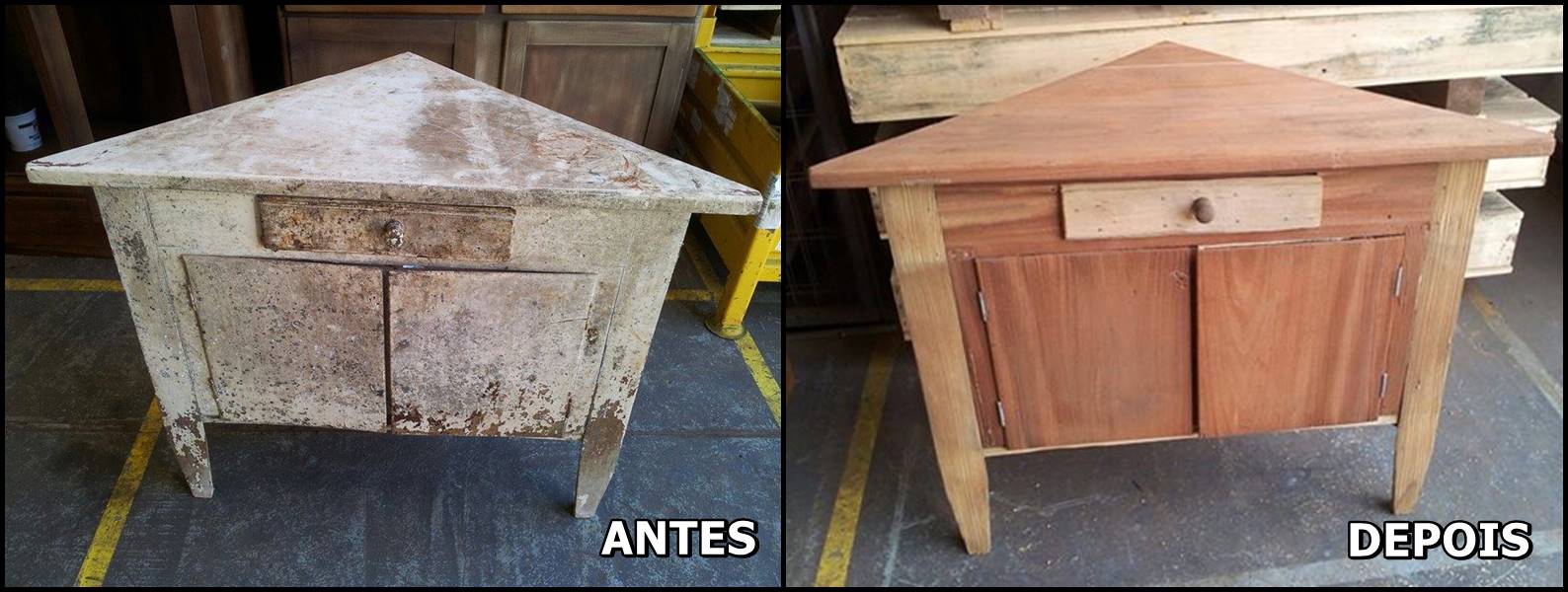 Trabalho de jateamento antes e depois