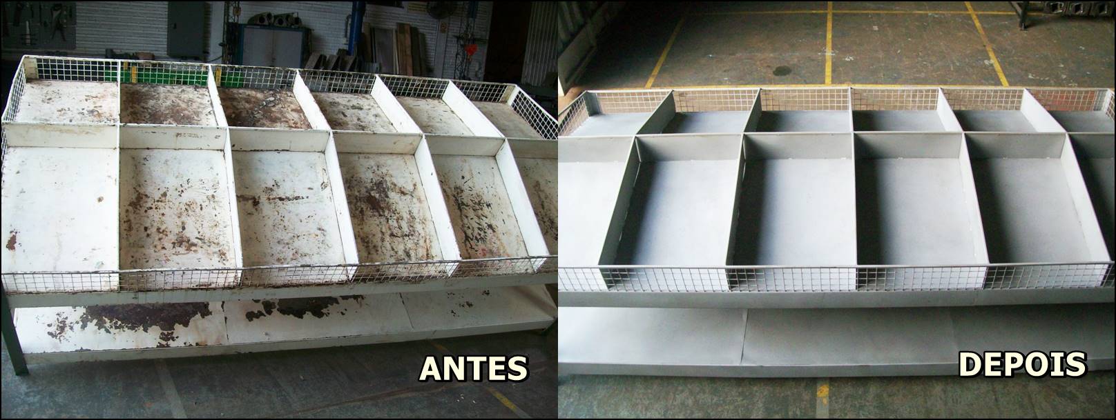 Trabalho de jateamento antes e depois