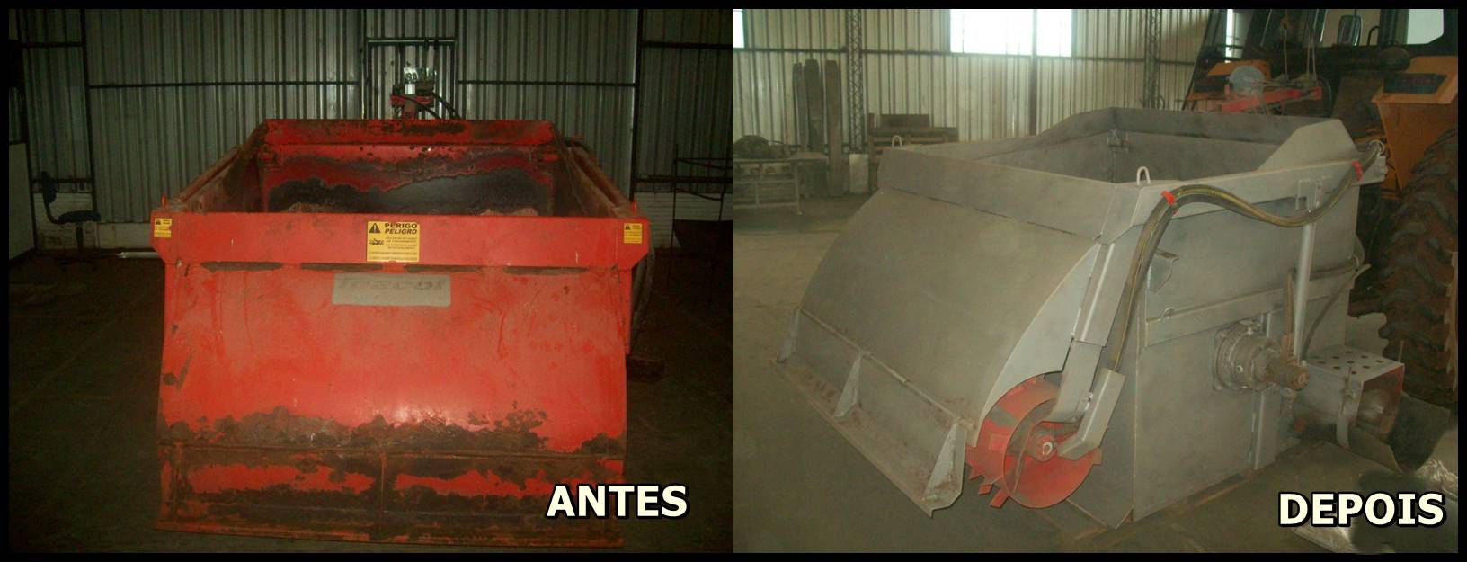 Trabalho de jateamento antes e depois