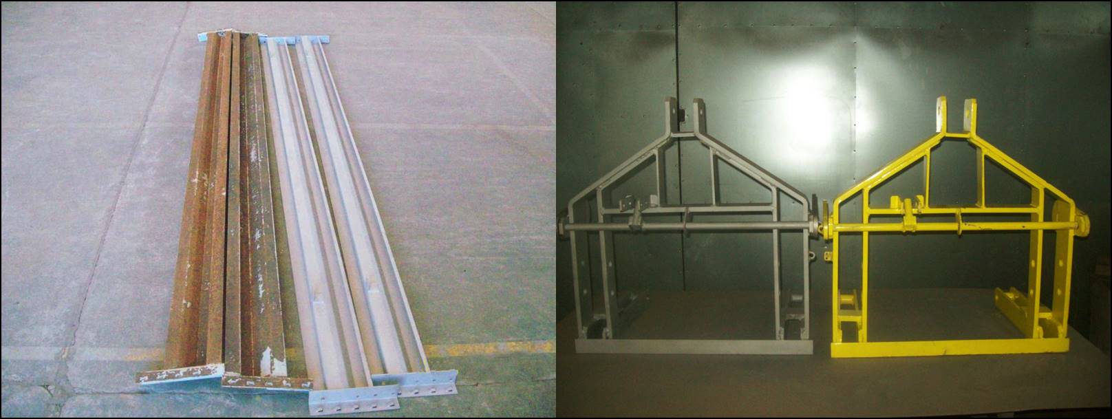 Trabalho de jateamento antes e depois