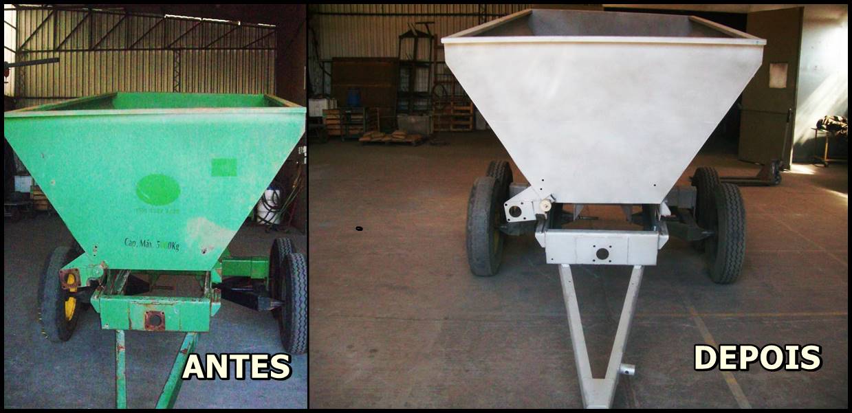Trabalho de jateamento antes e depois