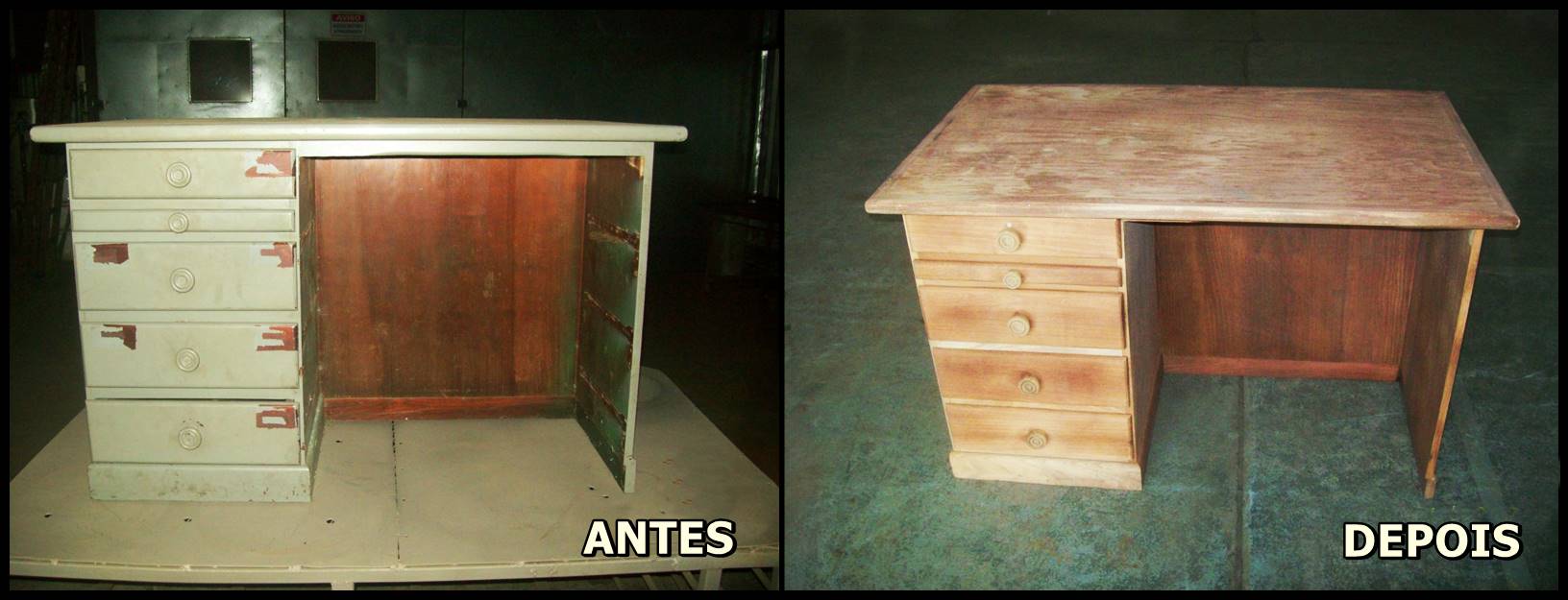 Trabalho de jateamento antes e depois